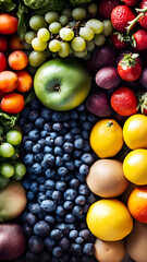 healthy produce image, vibrant fruits, vegetables in the baskets