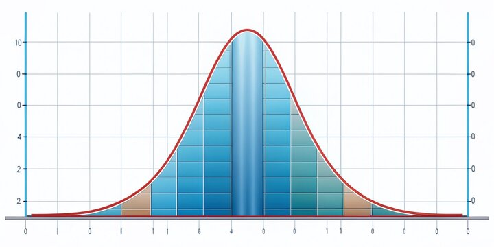 A graph with a symmetrical bell-shaped curve illustrates normal distribution, with mean at the center and data points