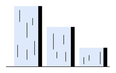 Three blue bars of varying heights on a white background with black outlines. Ideal for business analytics, performance metrics, financial data, statistical analysis, and reports. Professional, minima