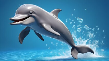 Obraz premium hyperactive dolphin with an exaggerated body and flippers. He’s always zooming through the water at top speed, leaving a trail of bubbles and creating a splash wherever he goes.