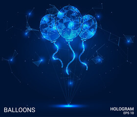 Hologram balloons. Balloons made of polygons, triangles, dots, and lines. Low-poly balloons structure of connections. Technology concept vector.