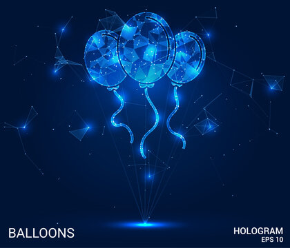 Hologram balloons. Balloons made of polygons, triangles, dots, and lines. Low-poly balloons structure of connections. Technology concept vector.