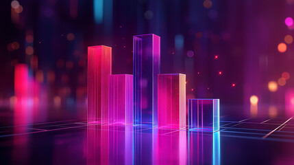 Fototapeta premium 3D icon of a bar chart in holographic style