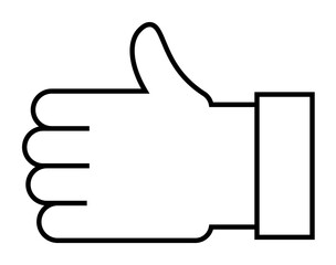 A simple black outline of a thumbs-up hand gesture. Ideal for social media, online feedback, approval icons, positive reinforcement, and communication. Very minimalistic style.