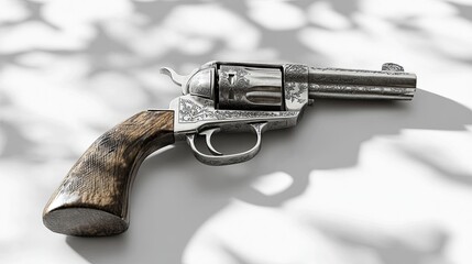 Classic Revolver with Vintage Design on White Background