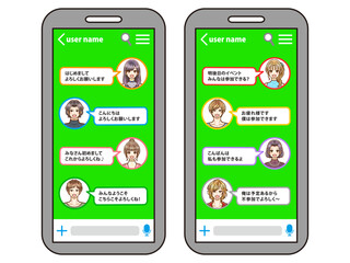 グループトークする大人男女のイラスト素材セット