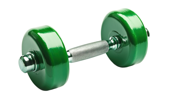 Green classic dumbbells isolated on white or transparent background