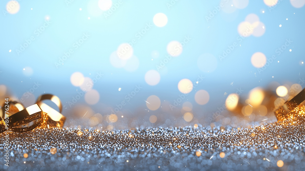 Poster a shimmering background filled with golden particles and sprinkles creates festive atmosphere, perfe