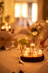 Close up of a Elegant wedding floral decoration with candles