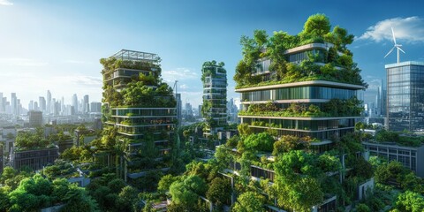 Obraz premium Futuristic Green City with Renewable Energy Solutions