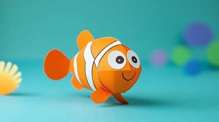 Cute and smiling clownfish with two eyes, for kids to build, color, and glue. Printable worksheet for underwater life craft activities.