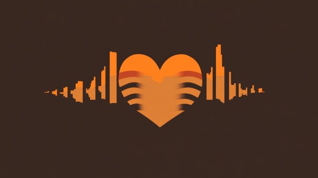 Design an uncomplicated logo with soundwaves and a heart in shades of orange and brown.