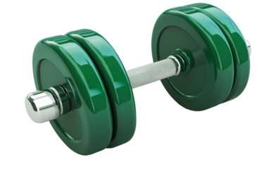 Green classic dumbbells isolated on white or transparent background