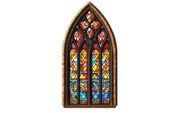 Gothic Stained Glass Window isolated on white or transparent background
