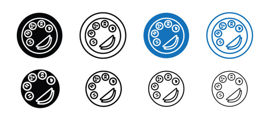 Set of indian thali icon, Indian plate vector icon set collection,  Indian thali icon in different editable styles