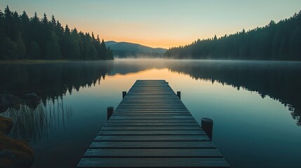 Serene Sunrise Over Tranquil Lake Dock