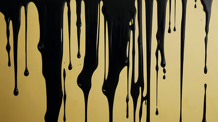 Abstract dripping black ink resembling melting shadows on a pale yellow background, with the upper right corner cleared for ad copy, giving it a spooky yet modern vibe.