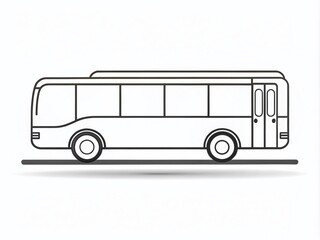 A minimalist black and white illustration of a bus, rendered in simple lines and shapes, against a plain