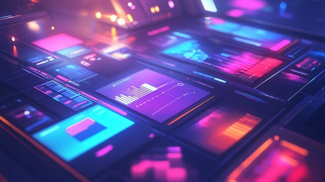 Vibrant Digital Interface with Futuristic Elements