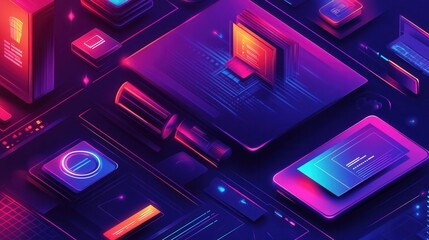 Vibrant Digital Interface Background with Technological Elements