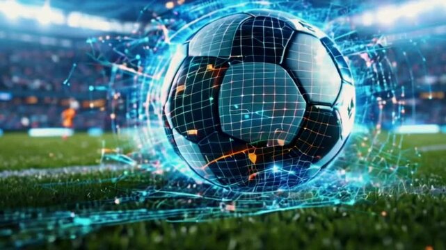 Dynamic Soccer Ball on Field with Digital Analysis Graphics Dep, world, earth, global, map, business, technology, planet, internet, communication, network, concept, data, computer, illustration, 