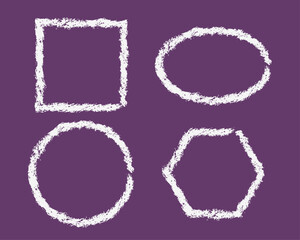 A set of four different chalk drawn shapes on a purple background.