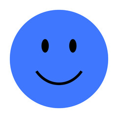 Fototapeta premium Large blue circle with a simple black smile and eyes, representing happiness and positivity. Ideal for social media, communication, emotion expression, positive reinforcement, children s designs. Mini