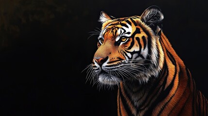 Majestic Tiger Portrait Against Dark Background