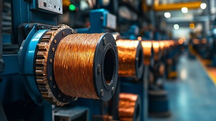 Fototapeta premium Method used in the production of copper cables. Cable manufacturing facility