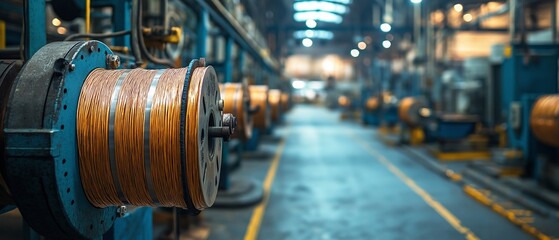 Naklejka premium Method used in the production of copper cables. Cable manufacturing facility