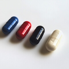 pharmaceuticals antibiotics pills medicine /colorful antibacterials pills on white background /capsule pill medicine, Medicine. Pharmacy theme. Multicolored Isolated Pills and Capsules on the White S
