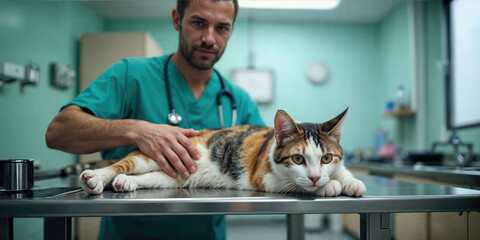 Veterinarian Examining a Cat