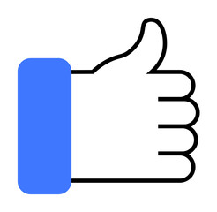 A hand giving a thumbs up with a blue sleeve, representing a gesture for approval or positivity. Ideal for social media, user feedback, endorsements, agreements, and support. Outline vector style.