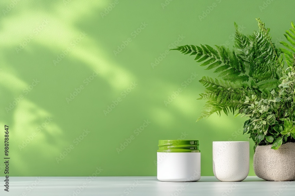 Poster refreshing greenery: a harmonious display of plants and minimalist design in a modern setup