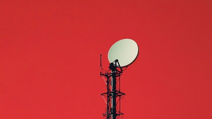Satellite Dish Against a Vibrant Red Sky