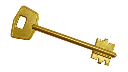 Old bronze key isolated on transparent background