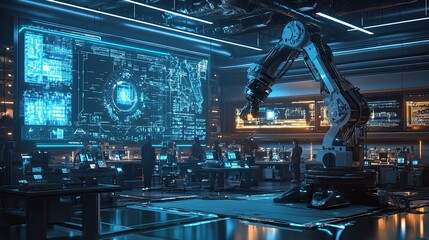 Futuristic Robotics Lab with Advanced Technology and Control Systems