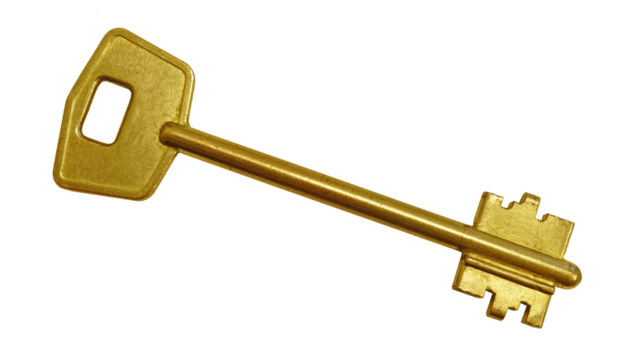 Old bronze key isolated on transparent background