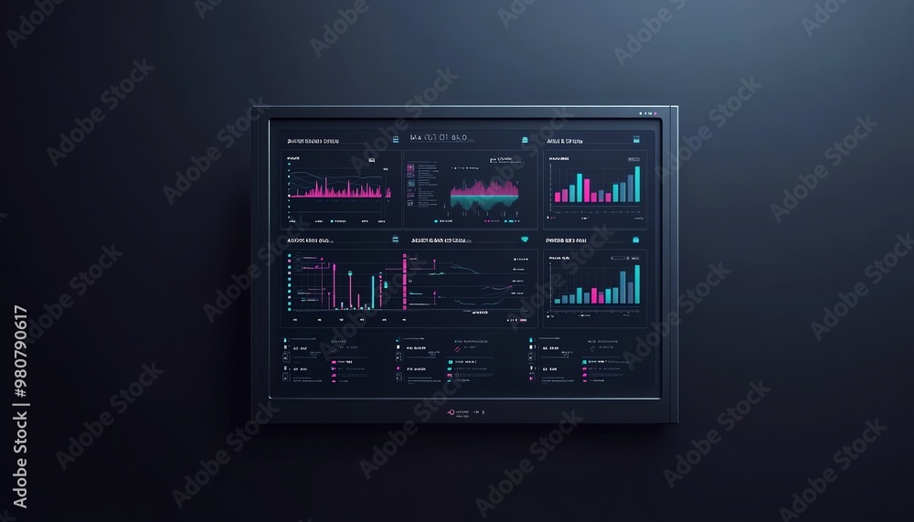 Poster a computer screen displaying various charts and graphs