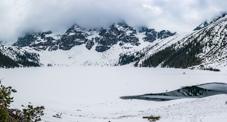 Frozen Lake Morskie Oko or Sea Eye Lake in Poland at Winter. Panoramic view © Roxana