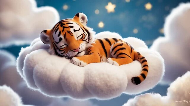 Little cartoon tiger sleeping on a cloud decoration