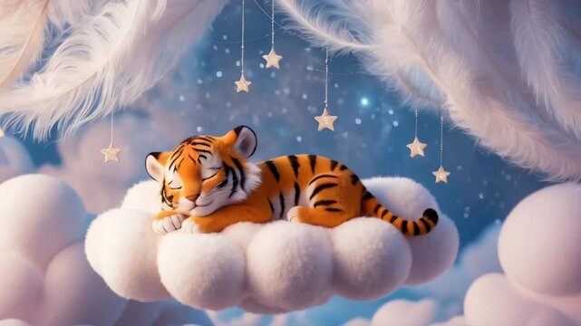 Little cartoon tiger sleeping on a cloud decoration