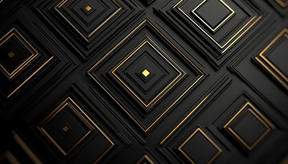 Black and Gold Geometric Pattern with Recessed Squares