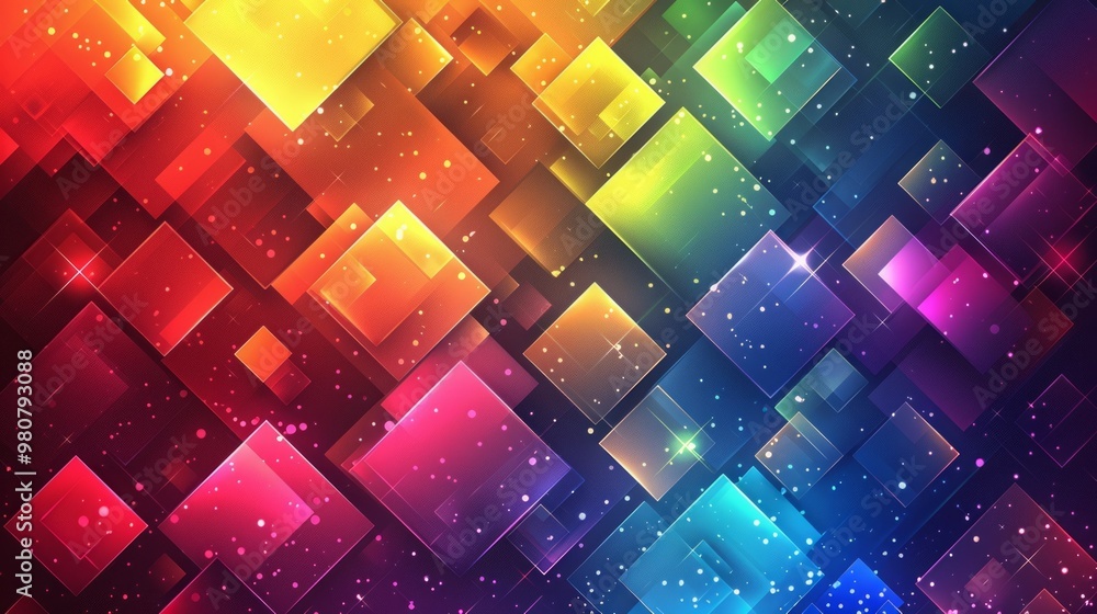 Poster colorful abstract geometric shapes creating a vibrant background effect with sparkling elements, per