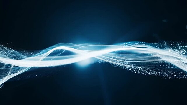 The neon blue light, used as a graphic material, gives a dynamic feel that represents the speed of change in today's technology.