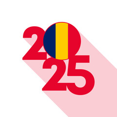 2025 banner with Chad flag inside. Vector illustration.