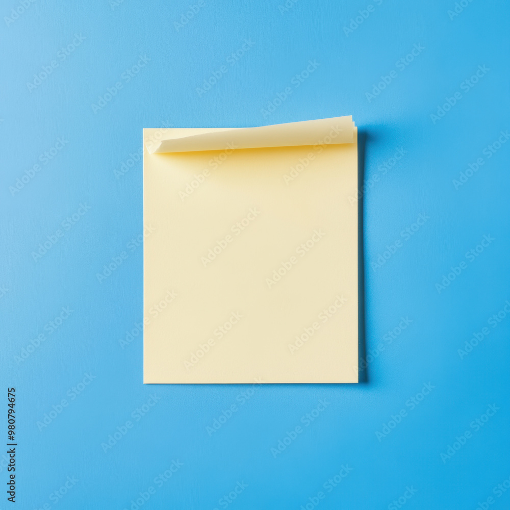 Poster a blank yellow sticky note on blue background, perfect for jotting down reminders or messages. its s