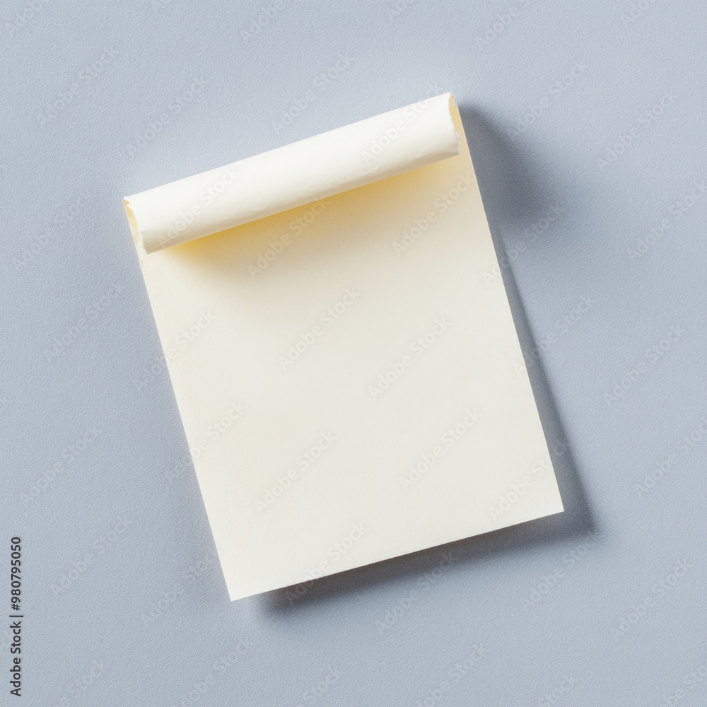 Poster a blank adhesive note pad on soft blue background, perfect for jotting down reminders or messages. i