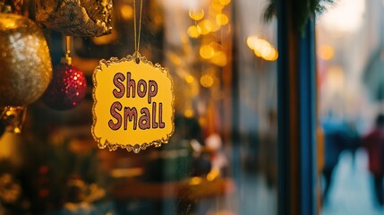 Shop Small sign amidst festive decorations