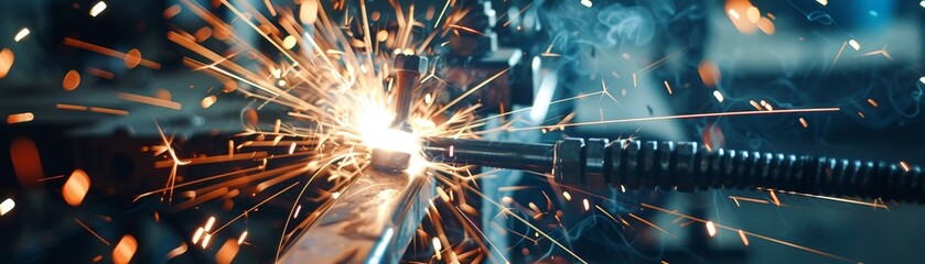Sparks Fly From Welding Torch, Close-up Shot, Metal Welding, Sparks, Welding Torch, Smoke , welding